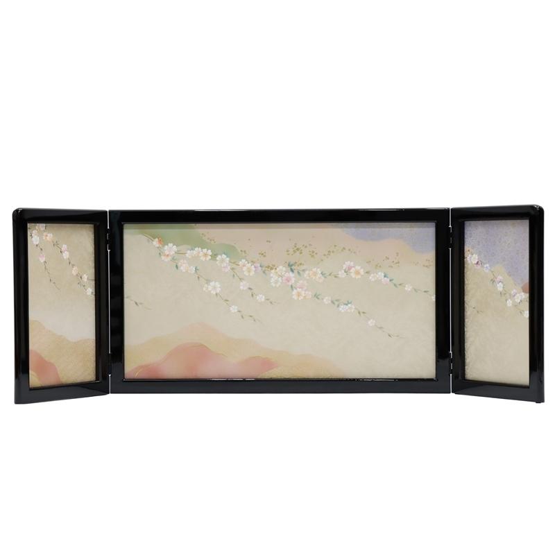アウトレット品 雛人形三月屏風 屏風のみ 13号 彩流桜 飛翔柄 黒塗 金彩蒔絵 三曲屏風 22a-ya-2225