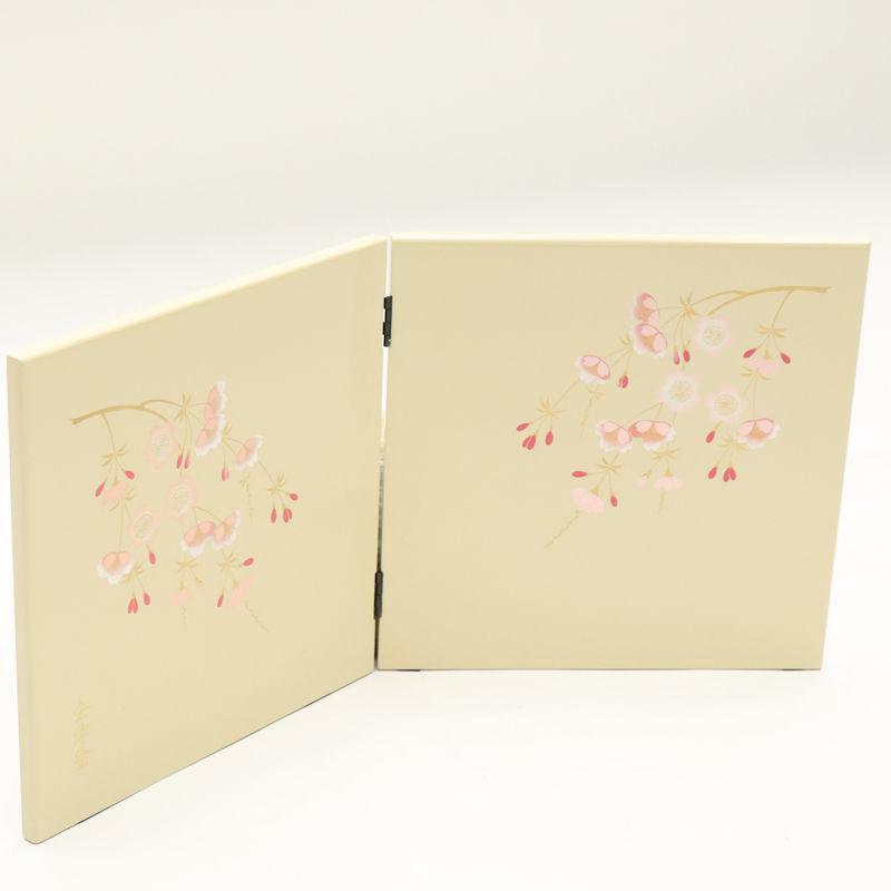 アウトレット品 屏風 単品 24cm 三輪桜 二曲屏風 アイボリー 24a-ya-0234の画像