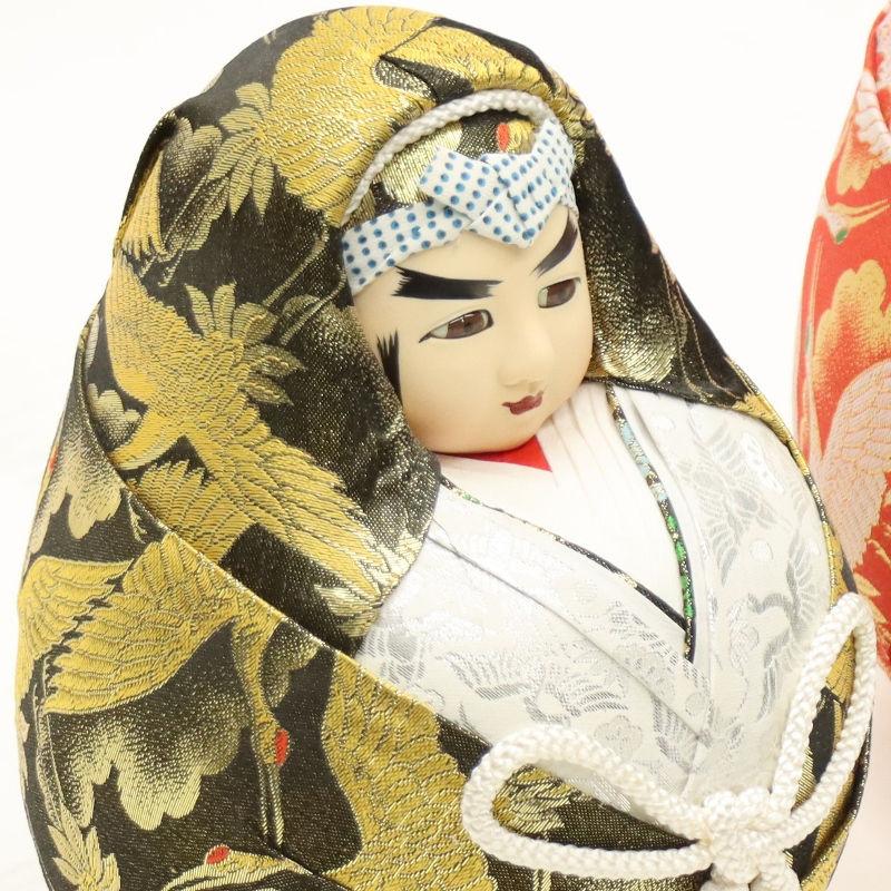 アウトレット品 民芸品 姫だるま 殿・姫ペア 4号 金襴 鶴柄 縁起物 24a
