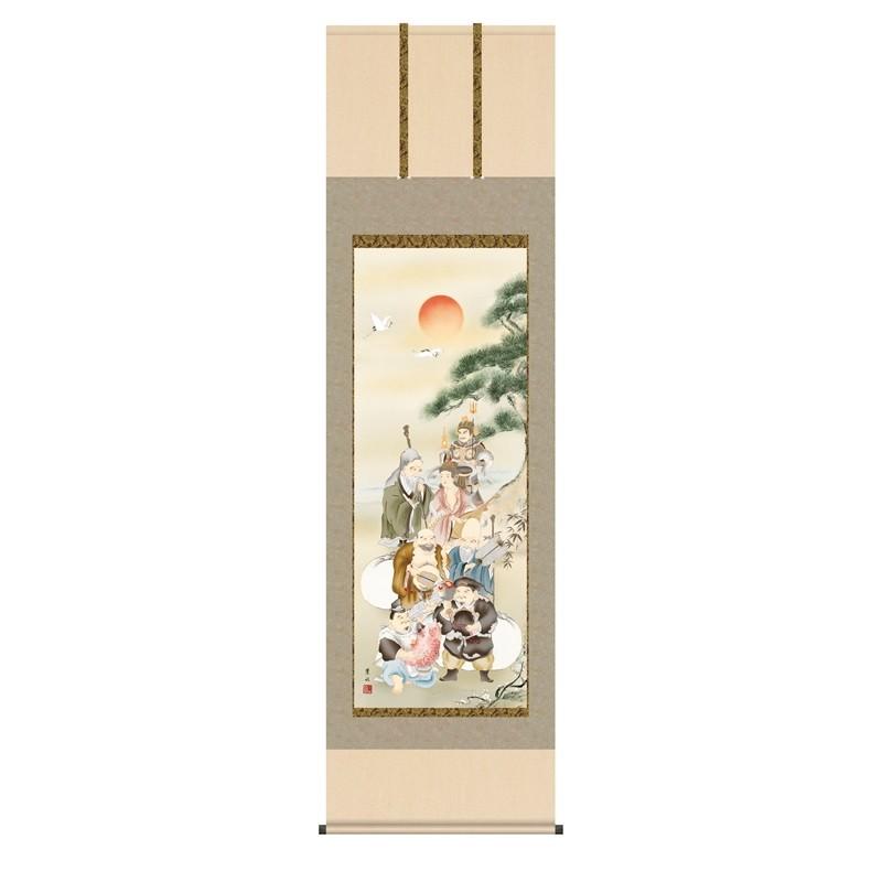 真作】日本画 群賜泉 梅に南天 鴬 花鳥図 絹本 掛け軸 彩色 師