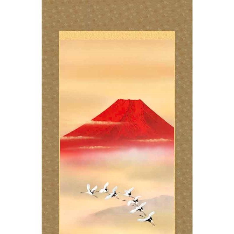 掛軸   赤富士飛翔  浮田秋水  尺五   山水画の掛軸   H29B3-032  世界文化遺産富士山_2