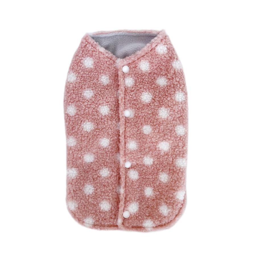 最終値引き。アトリエGG赤色水玉模様フリル付き犬服 ジジ・ルシアン ZIZILECHI 丸玉柄背中開き二重 秋冬モデル 犬洋服 犬服