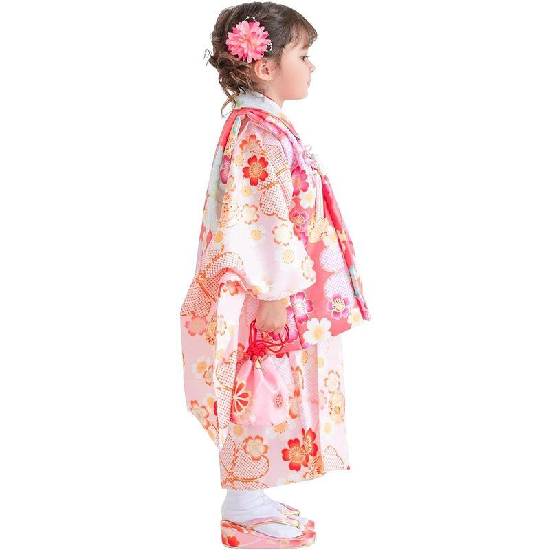 神戸 KYOETSU キョウエツ 着物セット 七五三用 3歳用 被布セット 華やかC 9点セット(柄被布、柄着物、伊達衿、長襦袢、髪飾り、巾着、草