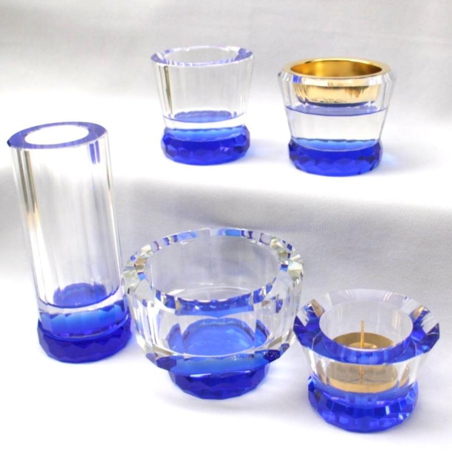 吹きガラス仏具　5具足セット　コバルト 吹きガラス仏具5具足セットコバルト