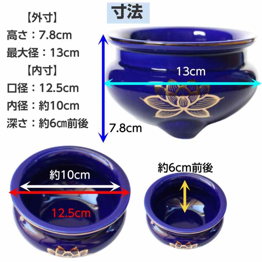 ルリ色 上金ハス香炉4寸 陶器製 香炉灰付き : 二宮仏壇 - 通販 - Yahoo