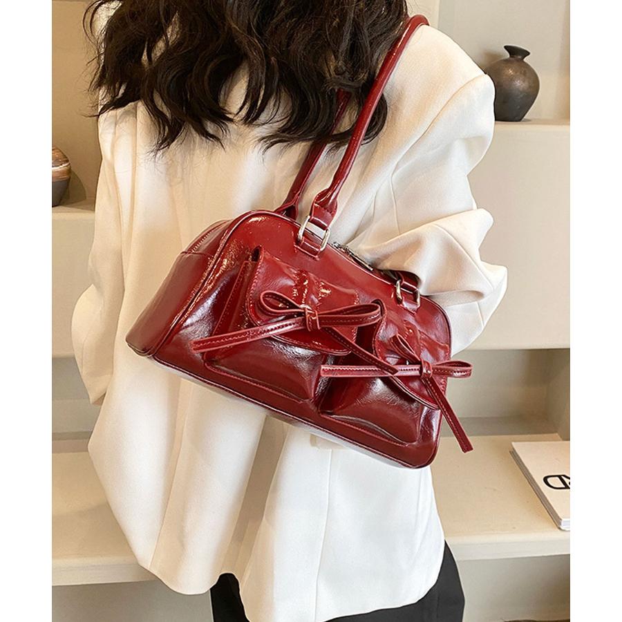 ハンドバッグ レディース 小さめ バッグ 赤 横長 フォーマル
