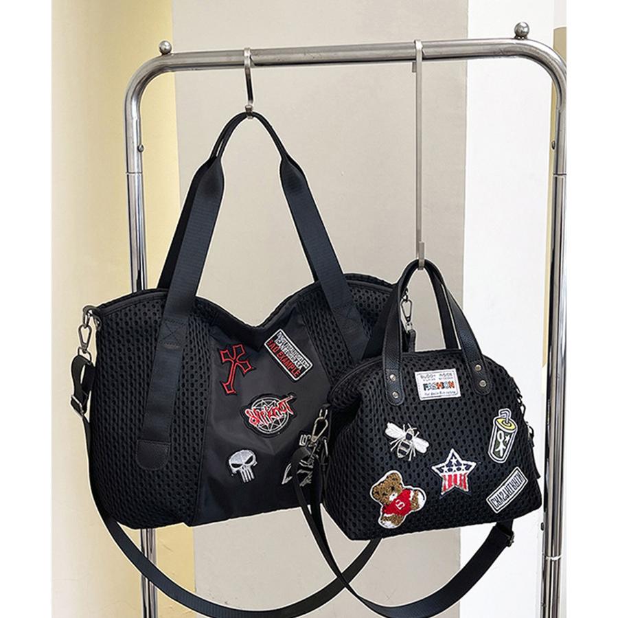 DIESEL 2way ハンドバッグ ミニボストン コットン ワッペン ブラック ボストンバッグ レディース 大容量 旅行 ナイロン 小さめ おしゃれ 1泊