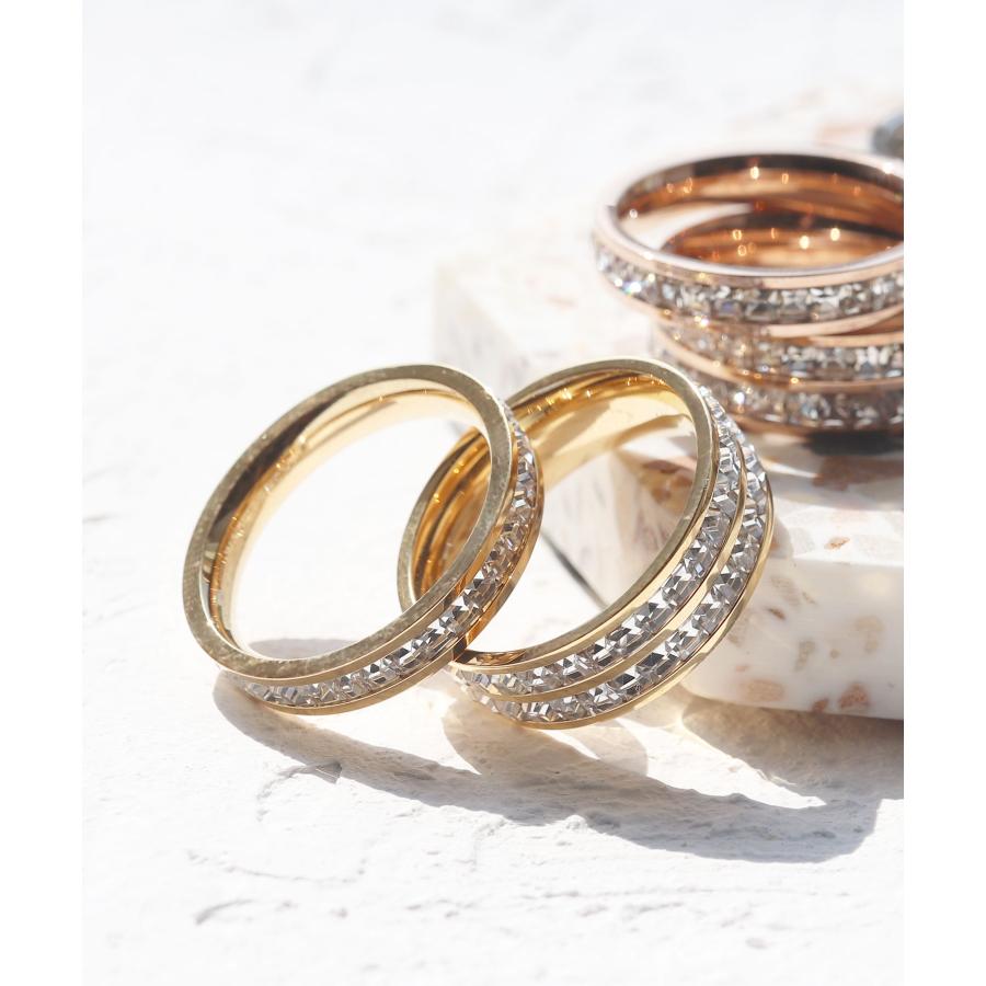 指輪 レディース つけっぱなし おしゃれ ステンレス 9号 重ね付け 2連 メンズ キュービックジルコニア キラキラ ゴールド ピンクゴール 太め 細い エタニティ |  | 10