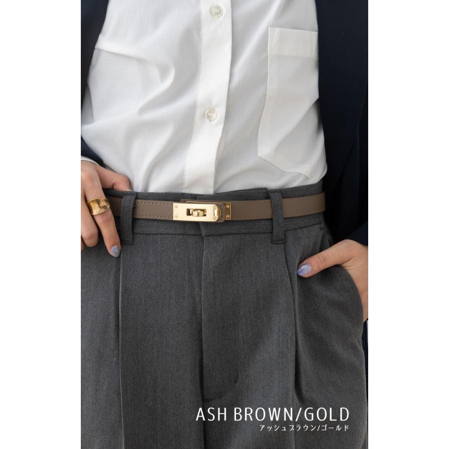 ベルト レディース 細い 無段階調整 メッシュ 極細 レザー 牛革 ターン