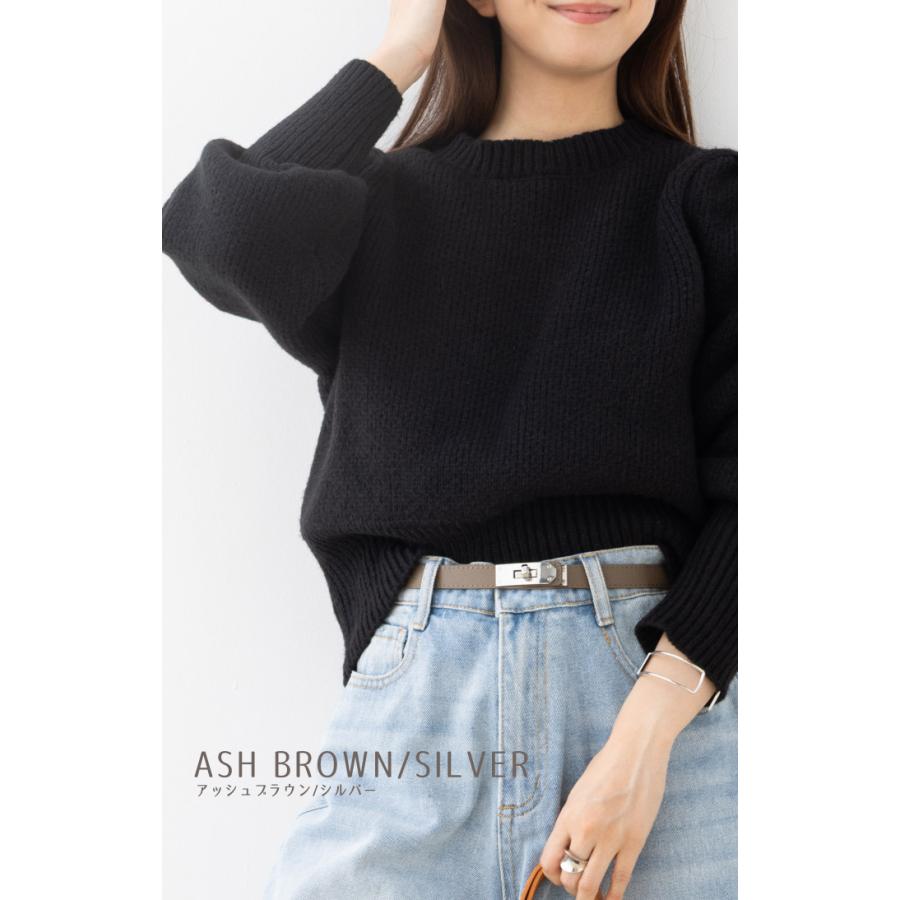 ベルト レディース 細い 無段階調整 メッシュ 極細 レザー 牛革