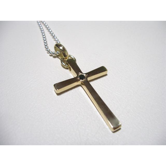 仁尾彫金『一つ星ブラックダイヤゴールドクロス』ハンドメイド421b 仁尾彫金『一つ星ブラックダイヤゴールドクロス』ハンドメイド421b