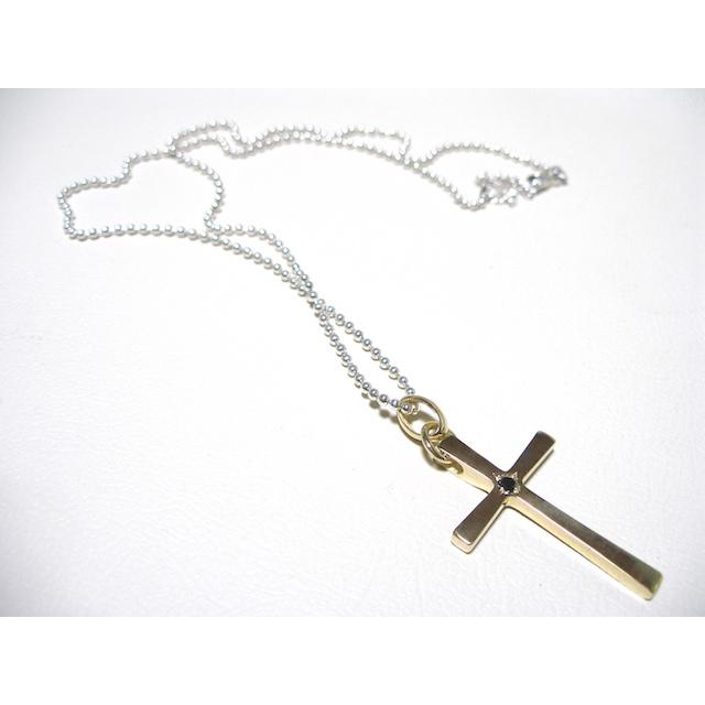 仁尾彫金『一つ星ブラックダイヤゴールドクロス』ハンドメイド421b