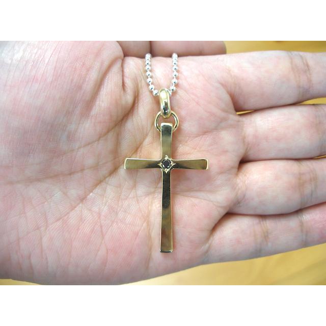 仁尾彫金『一つ星ブラックダイヤゴールドクロス』ハンドメイド421b