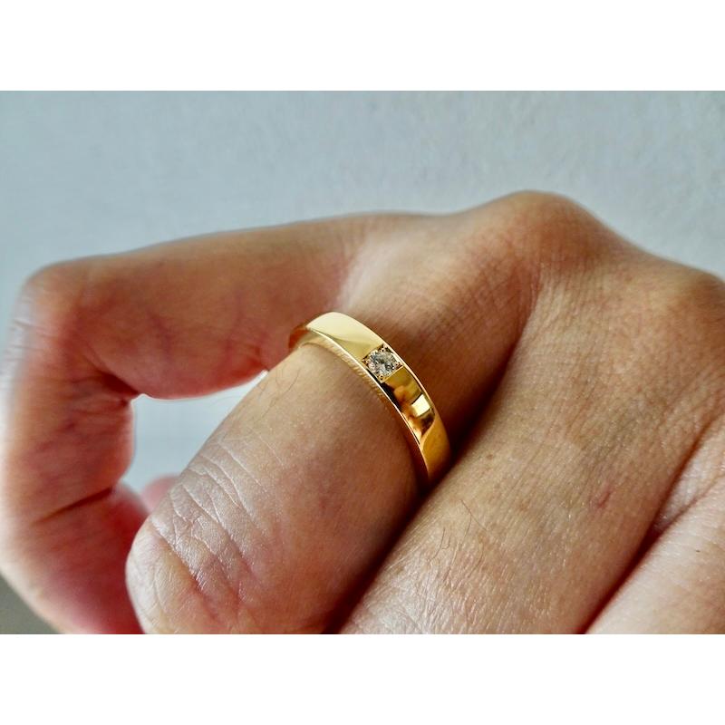 仁尾彫金『2.6mmダイヤ、幅3.5mm、ゴールド平打リング』ハンドメイド