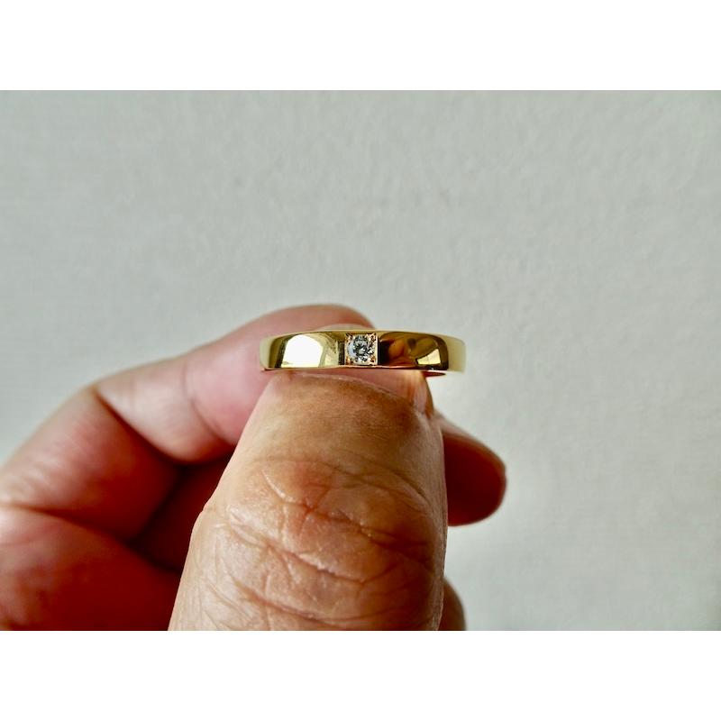 仁尾彫金『2.6mmダイヤ、幅3.5mm、ゴールド平打リング』ハンドメイド 