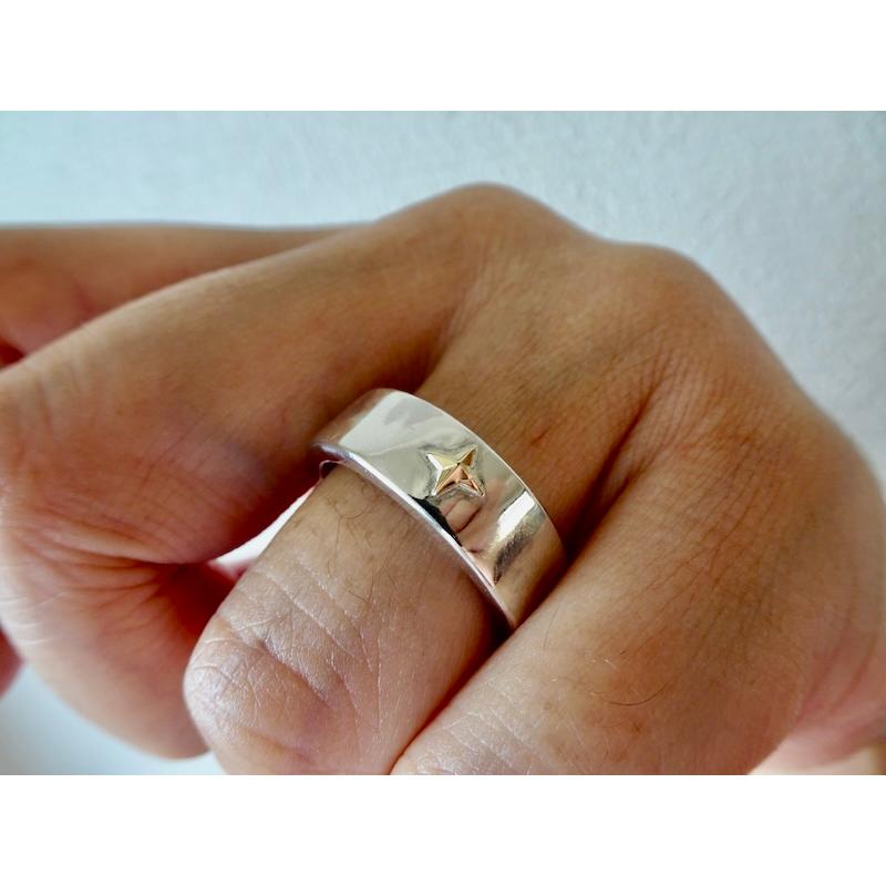 仁尾彫金『k18十字星、幅7mm、平打リング』ハンドメイド291b : 仁尾 