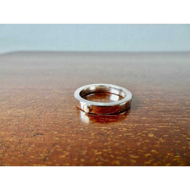 仁尾彫金『k18一粒万倍、幅3.5mm、プラチナ平打リング』ハンドメイド