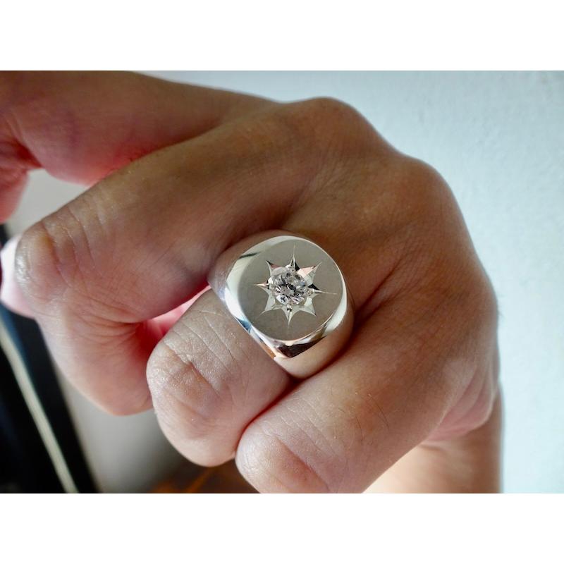 仁尾彫金『一つ星ジルコニア、楕円の印台リング2』ハンドメイド343b 仁尾彫金『一つ星ジルコニア、楕円の印台リング2』ハンドメイド