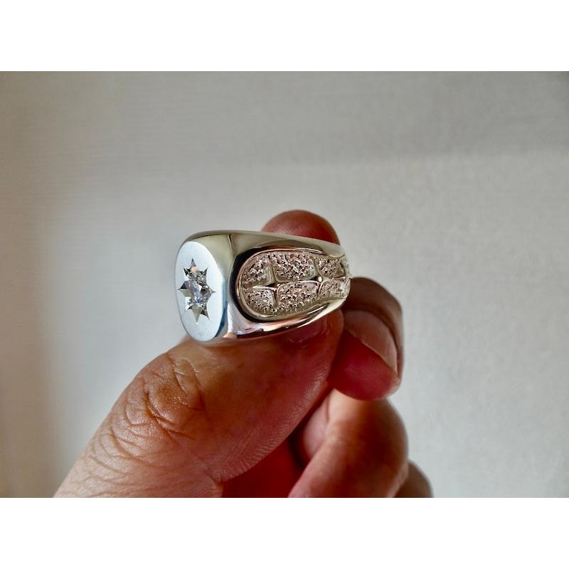 仁尾彫金『一つ星ジルコニア、ギャラクシー楕円の印台リング』ハンドメイド344b 仁尾彫金『一つ星ジルコニア、ギャラクシー楕円の印台リング