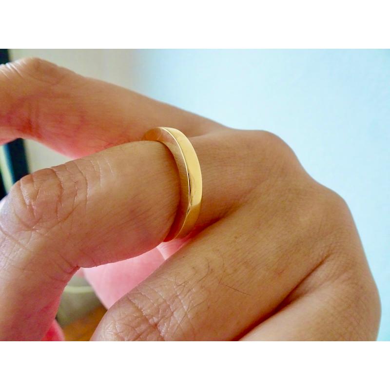 仁尾彫金『幅3mm厚み3ミリ、k18、平打リング』ハンドメイド353b 