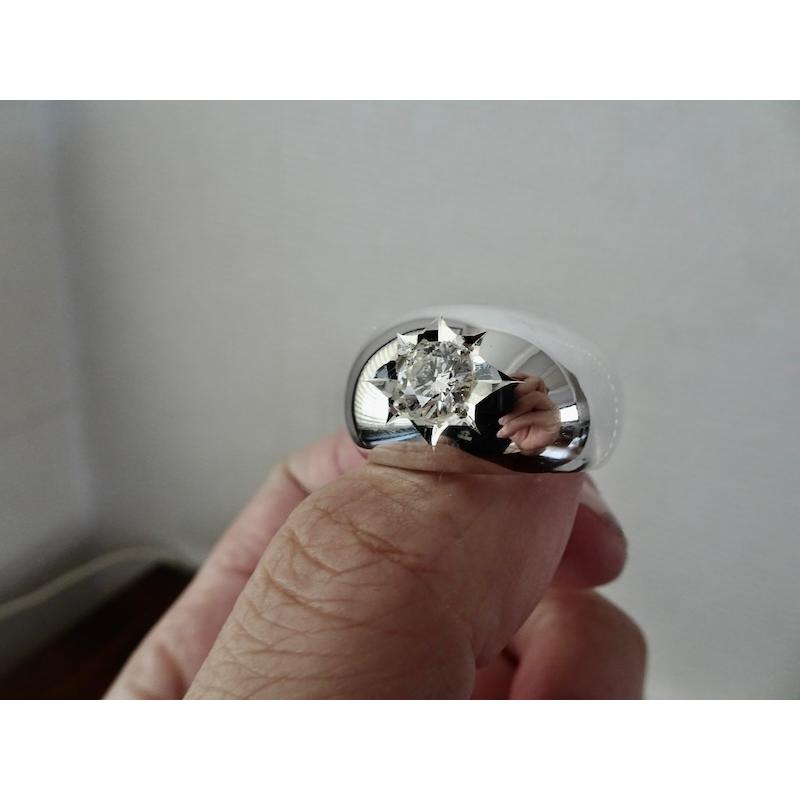 仁尾彫金『一つ星ジルコニア、プラチナ、甲丸リング』ハンドメイド364b 