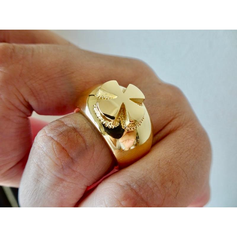 仁尾彫金『k18ゴールド、アイアンクロス甲丸リング』ハンドメイド