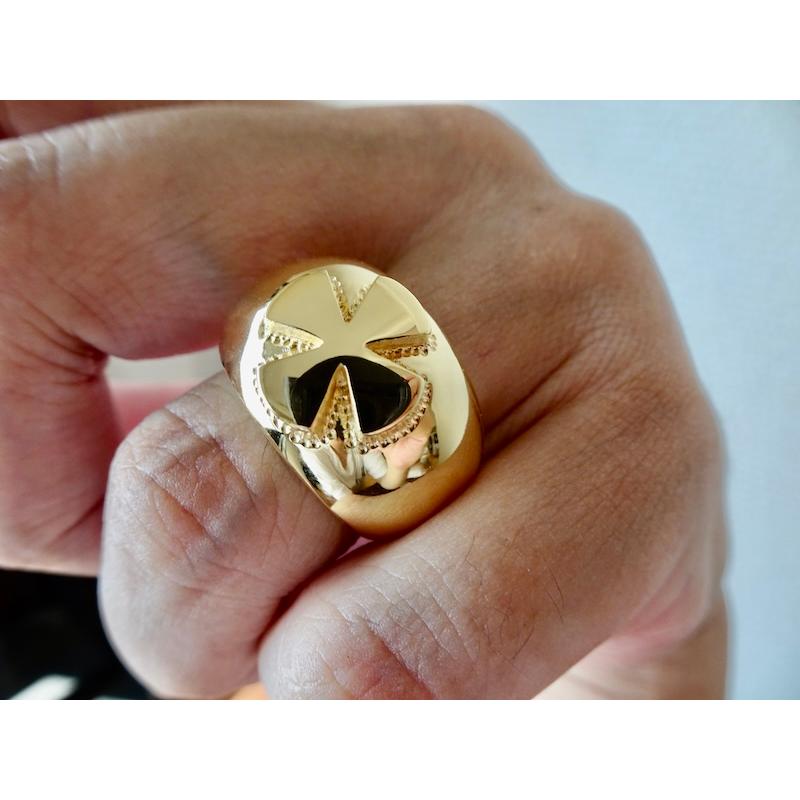 仁尾彫金『k18ゴールド、アイアンクロス甲丸リング』ハンドメイド