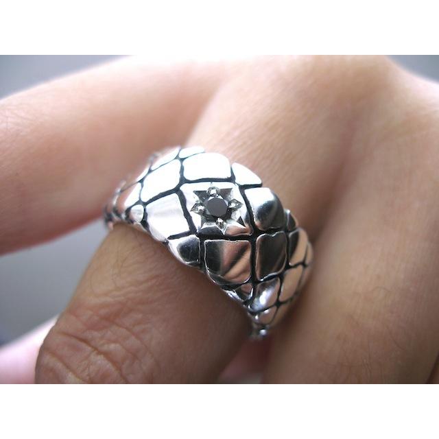 仁尾彫金『一つ星ブラックダイヤ平打パイソンリング』ハンドメイド102  