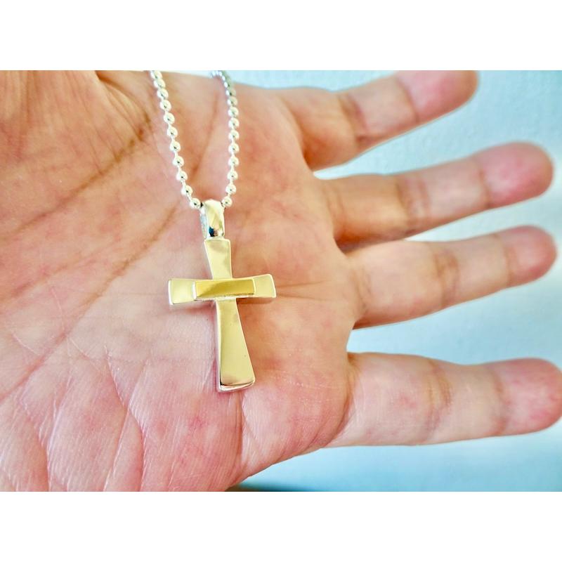 仁尾彫金『k18ステッカー、フラットシルバークロス』ハンドメイド311 