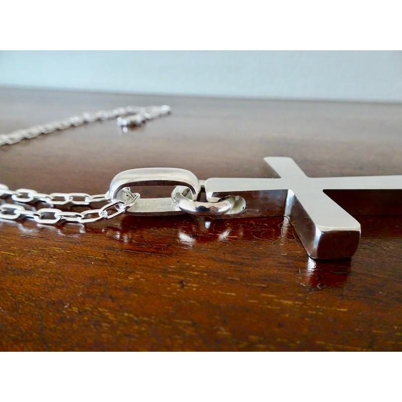 仁尾彫金『ビッグシルバークロス2、チェーンあり』ハンドメイド476 