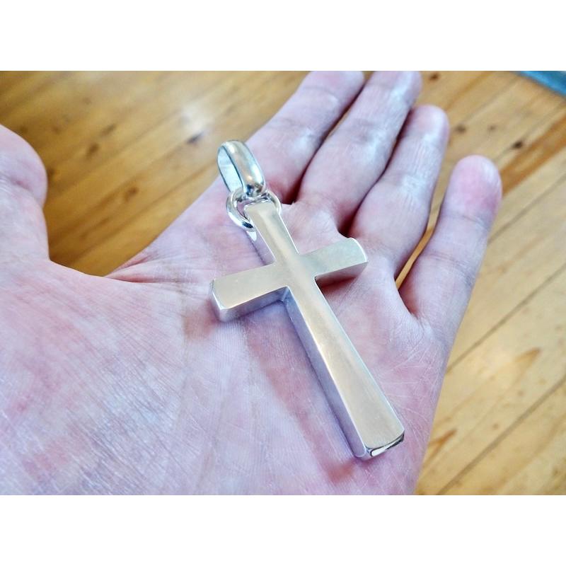 仁尾彫金『ビッグシルバークロス2、チェーンあり』ハンドメイド476 