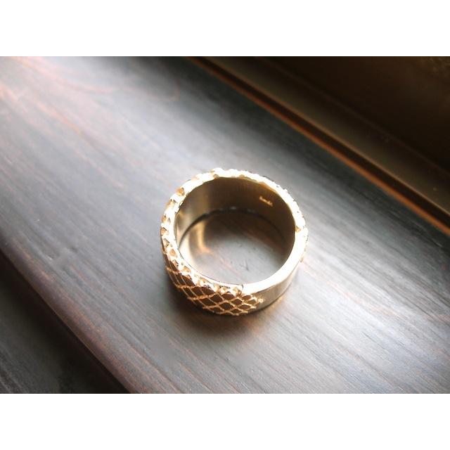 仁尾彫金『一つ星ダイヤ平打ゴールドパイソンリング』ハンドメイド102 