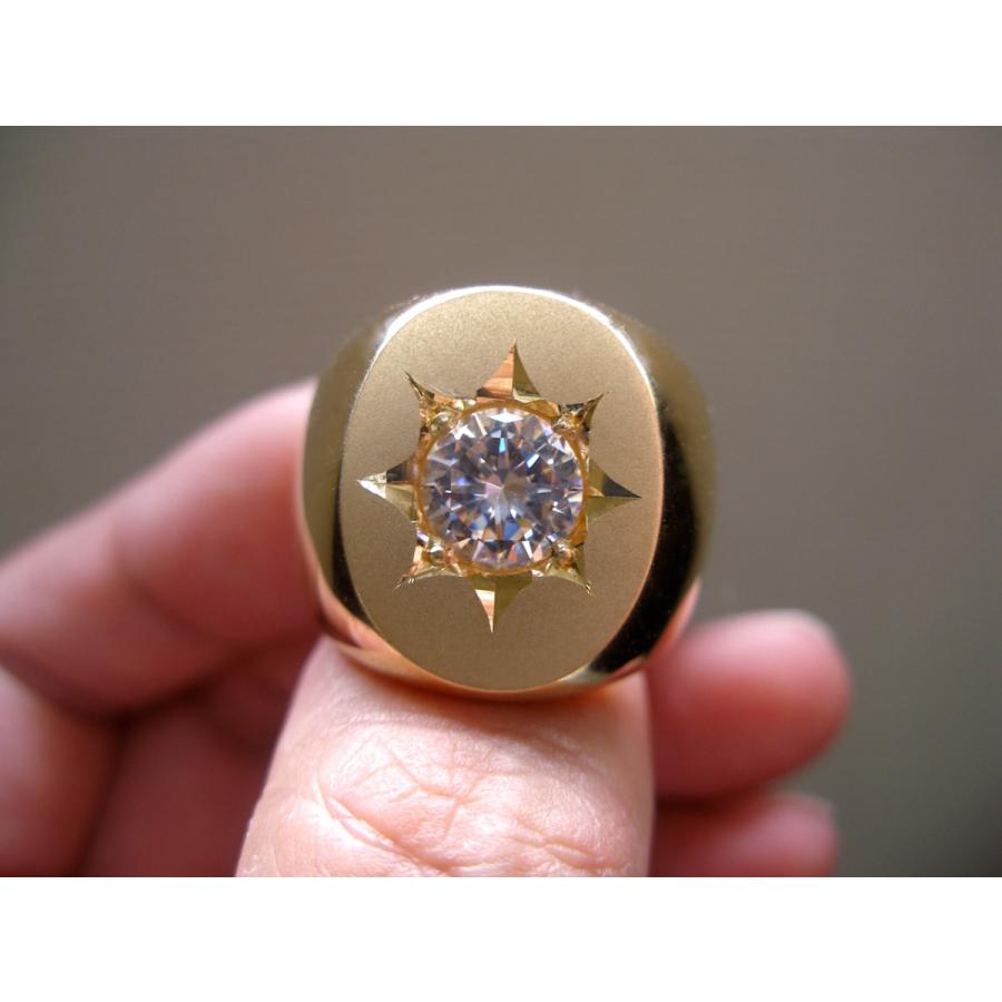 仁尾彫金『一つ星ジルコニアゴールド楕円の印台リング』ハンドメイド 