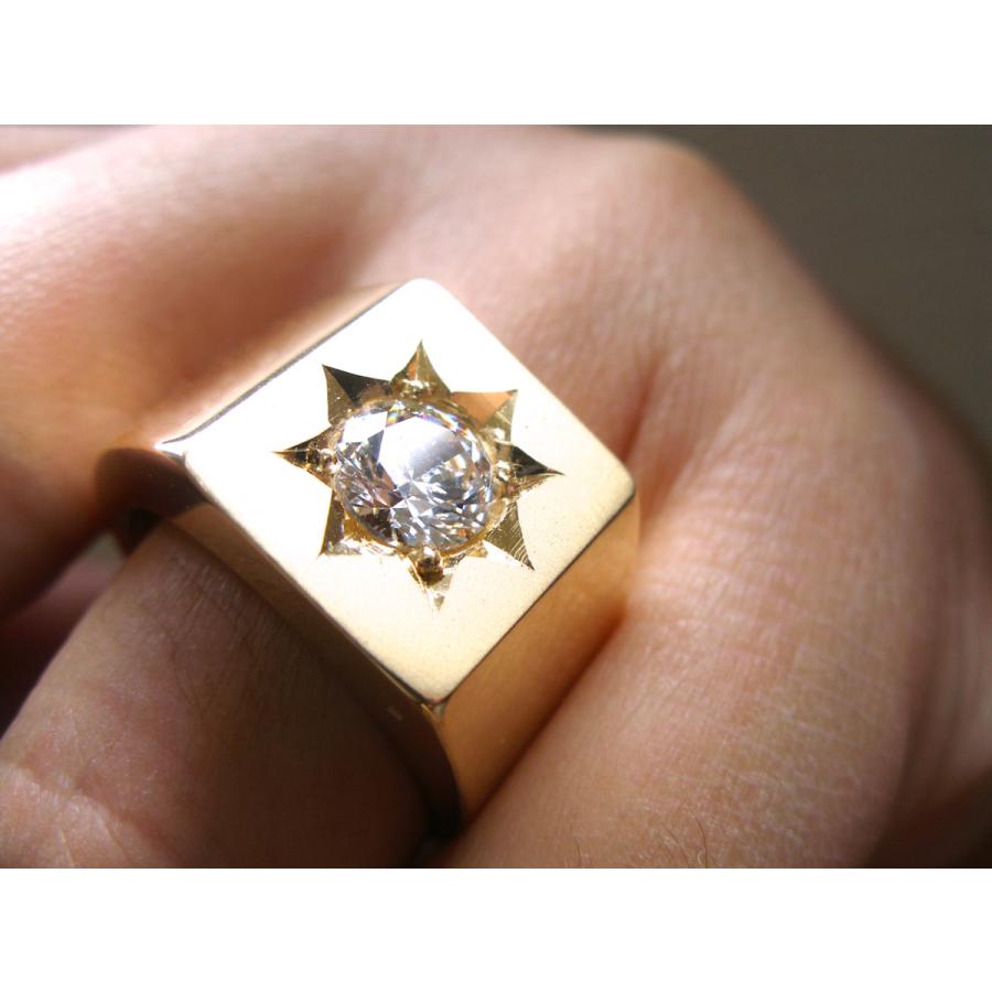 仁尾彫金『一つ星ジルコニアゴールド印台リング』ハンドメイド148  