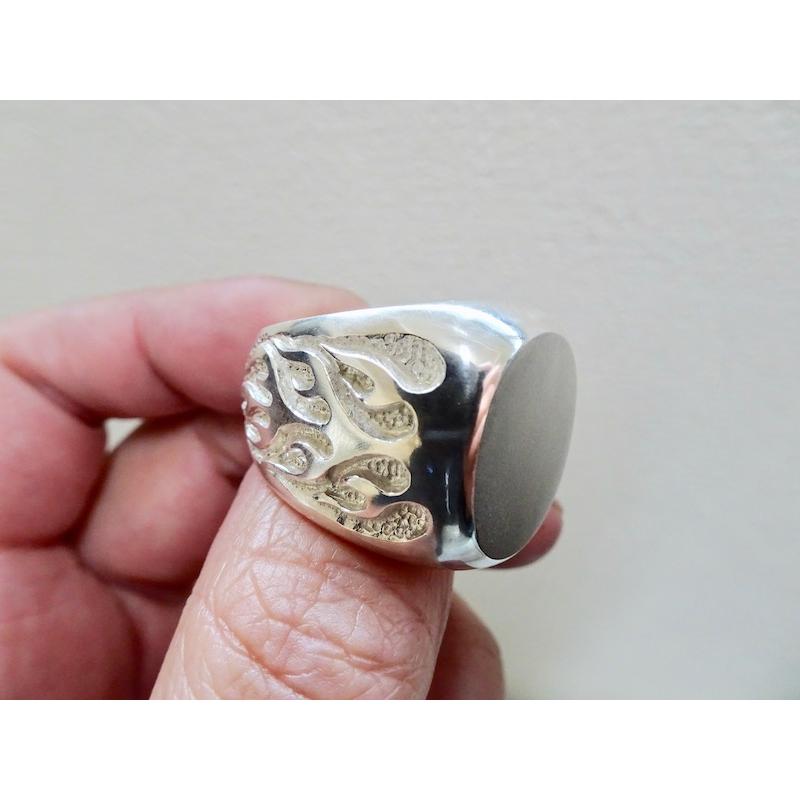 仁尾彫金『ファイヤーパターン楕円の印台リング』ハンドメイド169  