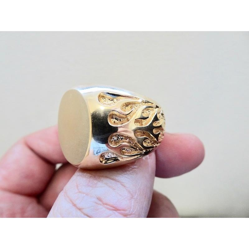 仁尾彫金『ゴールドファイヤーパターン楕円の印台リング』ハンドメイド 