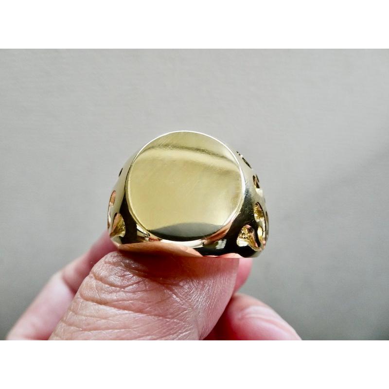 仁尾彫金『ゴールドファイヤーパターン楕円の印台リング、磨き』ハンドメイド470 仁尾彫金『ゴールドファイヤーパターン楕円の印台リング、磨き