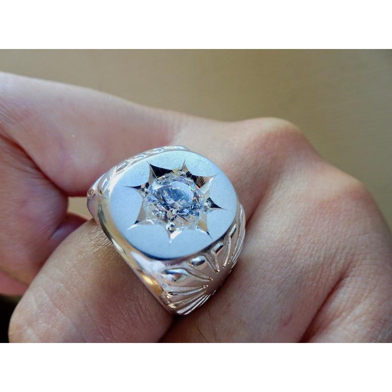 仁尾彫金『一つ星ジルコニア太陽の楕円印台リング』ハンドメイド175