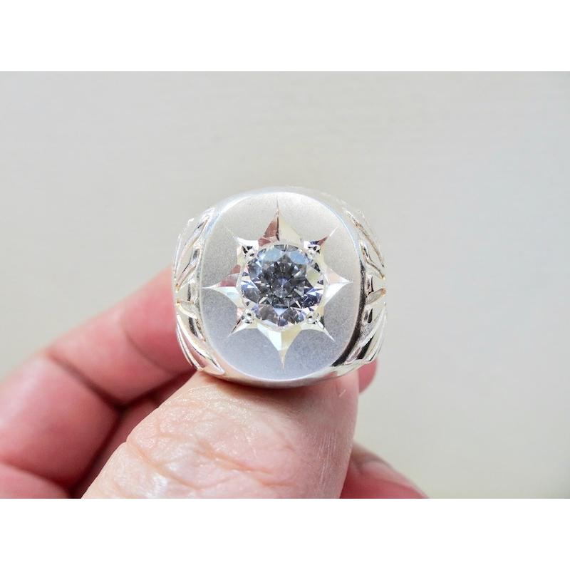 仁尾彫金『一つ星ジルコニア太陽の楕円印台リング』ハンドメイド175