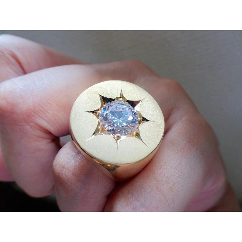 仁尾彫金『一つ星ジルコニアシリンダー印台リング』ハンドメイド177 仁尾彫金『一つ星ジルコニアゴールドシリンダー印台リング