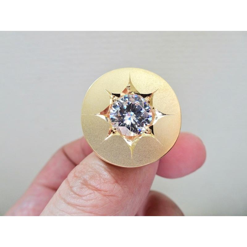 仁尾彫金『一つ星ジルコニアゴールドシリンダー印台リング