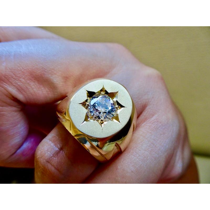 仁尾彫金『一つ星ジルコニア、コピアポア、ゴールド楕円の印台リング