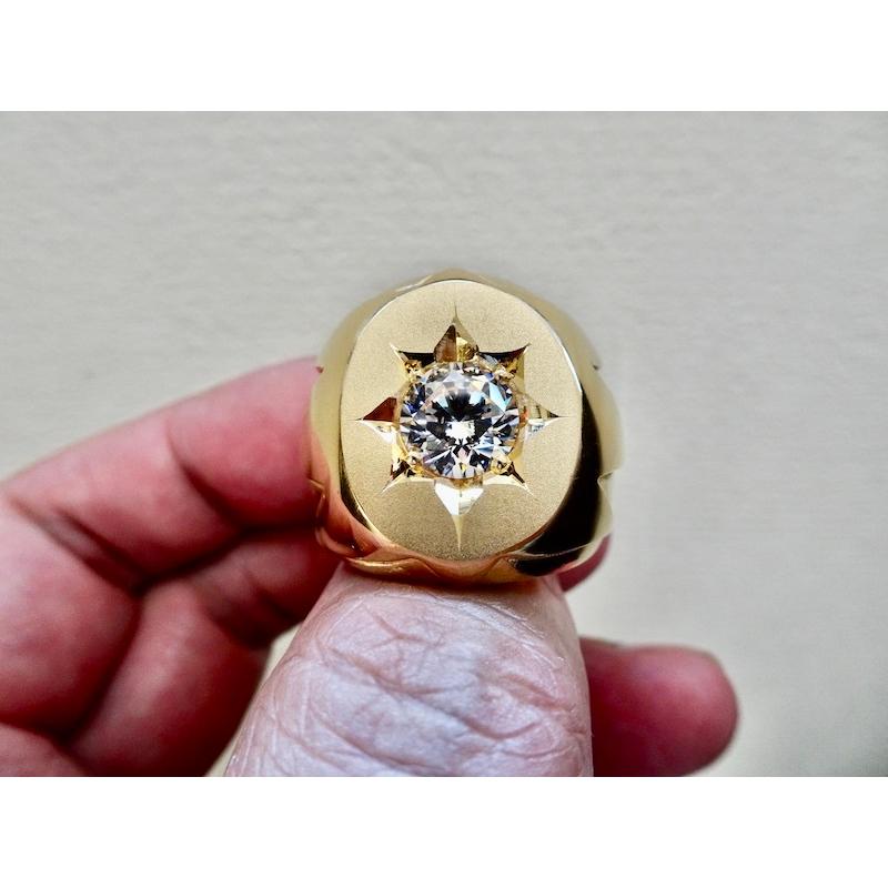 仁尾彫金『一つ星ジルコニア、コピアポア、ゴールド楕円の印台リング 