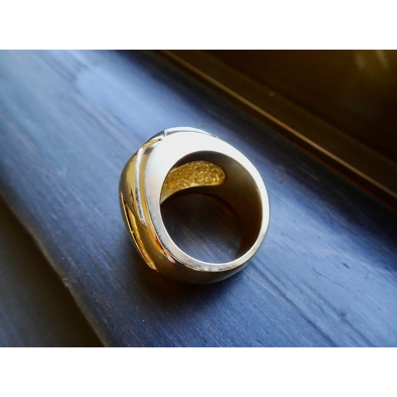 仁尾彫金『一つ星ジルコニア、コピアポア、ゴールド楕円の印台リング 