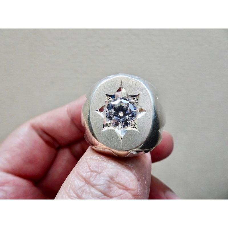 仁尾彫金『一つ星ジルコニアコピアポア楕円の印台リング』ハンドメイド