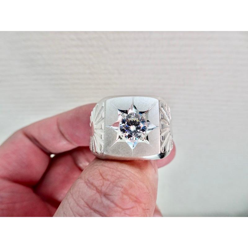 仁尾彫金『一つ星ジルコニア太陽の印台リング』ハンドメイド194 : 仁尾
