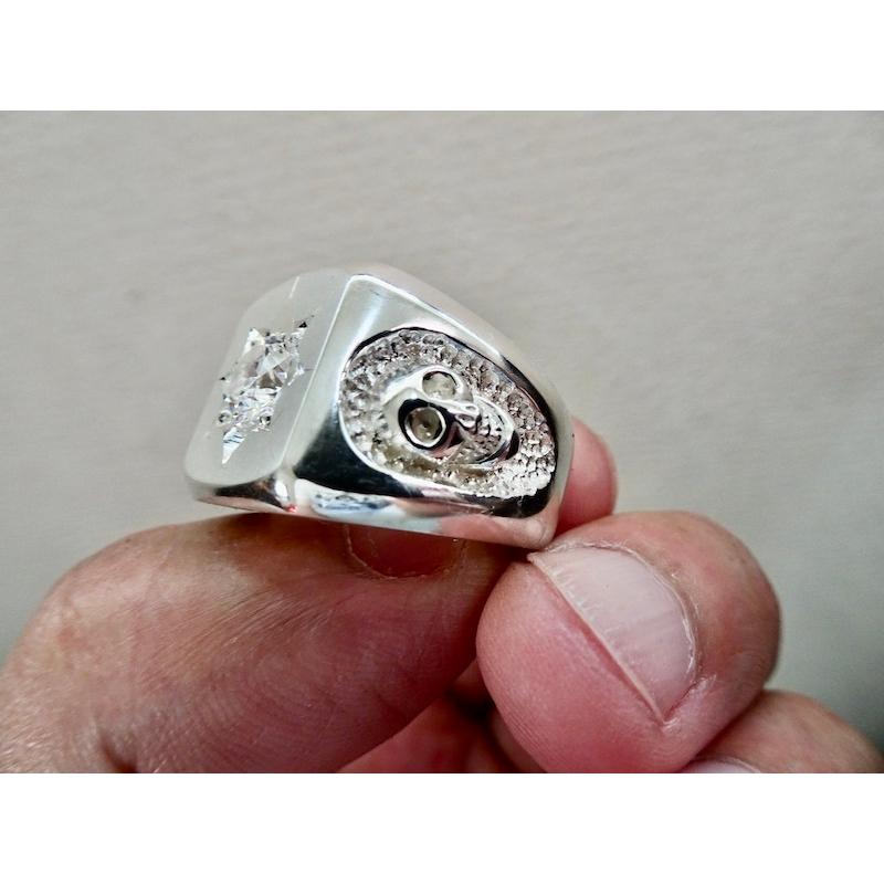 仁尾彫金『一つ星ジルコニアサンダー印台リング』ハンドメイド191  