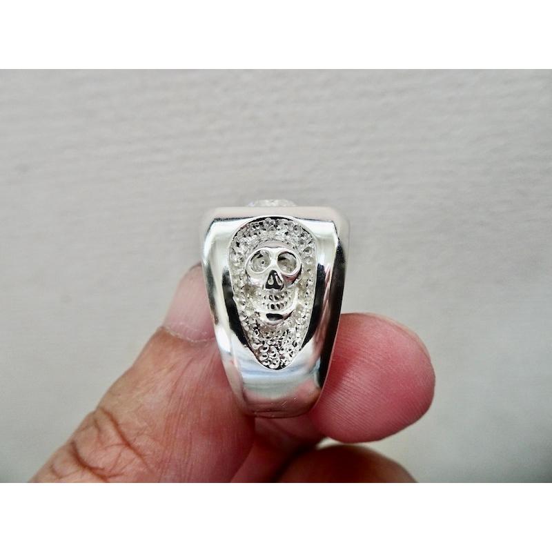 仁尾彫金『一つ星ジルコニア、プラチナ、ラッキースカル印台リング』199