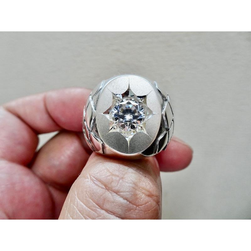 仁尾彫金『一つ星ジルコニア、パイソン楕円の印台リング』ハンドメイド  