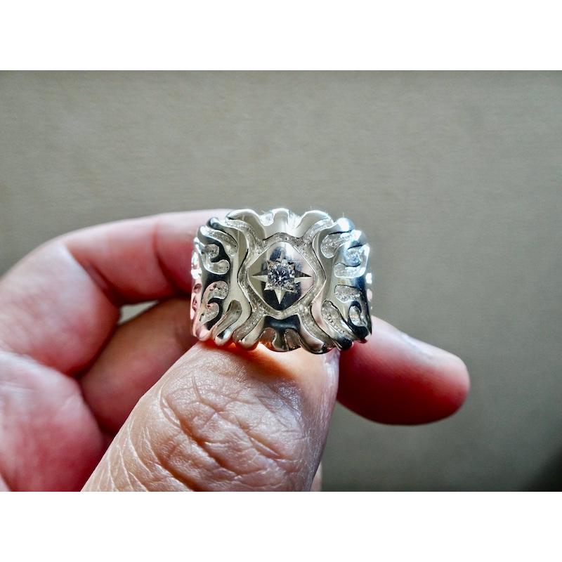 仁尾彫金『一つ星３mmダイヤ、ファイヤーパターン、リング』ハンドメイド243 仁尾彫金『一つ星3mmダイヤ、ファイヤーパターン、リング